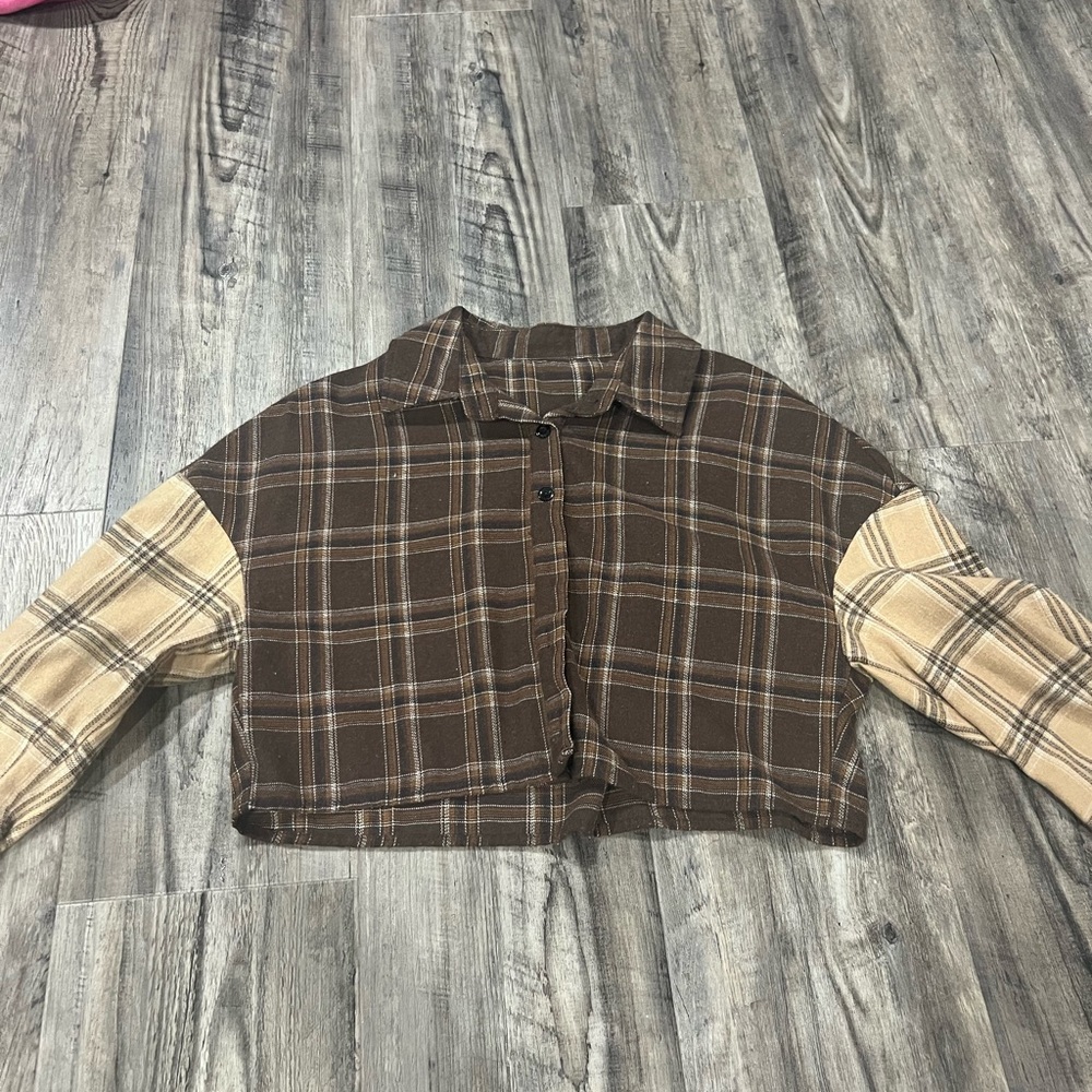 Shein Colorblock Cropped Flannel Women’s Size Small